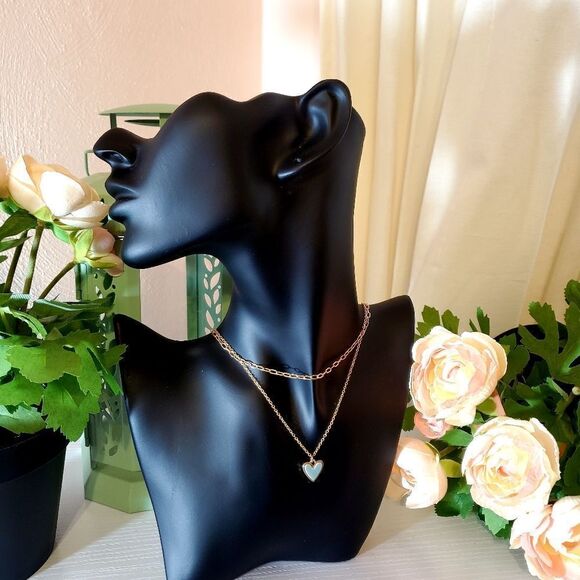 𝅺AMAZONITE Stone Heart Layered Goldtone Necklace - Picture 1 of 6